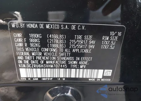 2017 Honda Hr-V Lx z USA, uszkodzony, nr VIN 3CZRU6H3XHM707445
